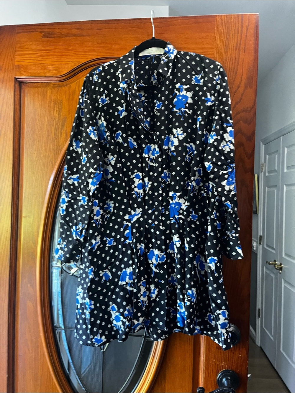 T by Alexander Wang Black Dress with Blue and White Floral Print